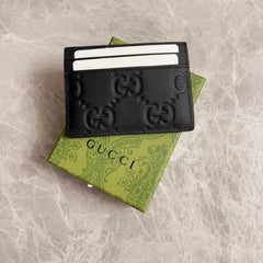 Gucci Guccissima Card Holder Leather Black Premium Leather Minimalist Designer Accessory